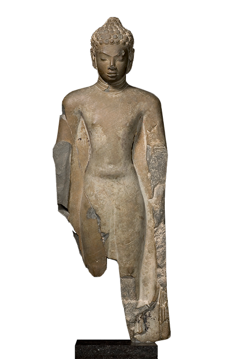 Standing Buddha, Northern Thailand, found near Chiang Mai, Dvaravati period (ca. 500–900 C.E.), 7th–8th century.