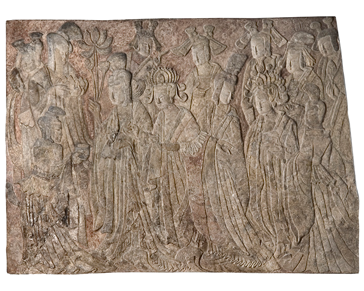 Offering Procession of the Empress as Donor with Her Court, Chinese, from Longmen, Binyang Central Cave, Henan Province, ca. 522 C.E., Northern Wei Dynasty