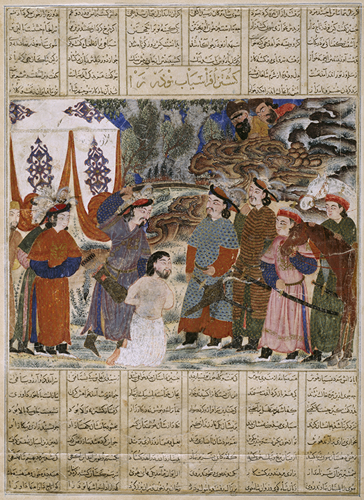 Afrasiyab Killing Naudar, a folio from the Great Mongol Shahnama (Book of Kings), Persian, ca. 1335, Ilkhanid period (1256-1353).