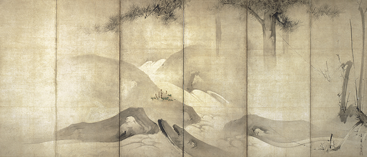 Kaihô Yûshô, Japanese (1533-1615). Pine and Plum by Moonlight, Momoyama Period (1568-1615).