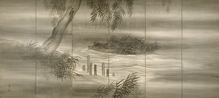 Shiokawa Bunrin, Japanese (1808-1877). River Landscape with Fireflies, 1874.