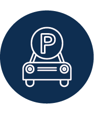 Icon of a car with a P symbol above to indicate parking