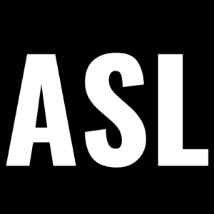 Letters ASL on black background.