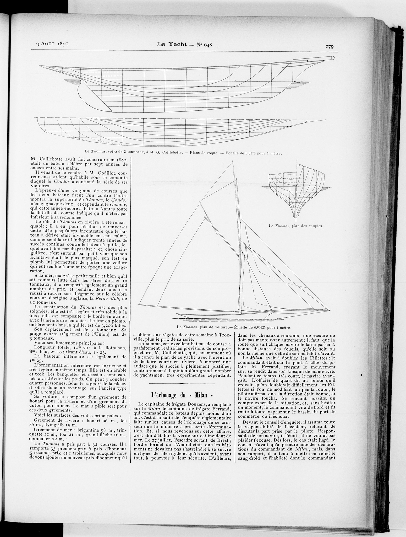 A photograph of a page that has the hull of a sailboat at the top of the page. Under it, is the side view of a sailboat.