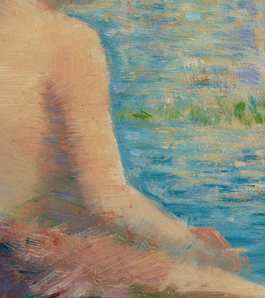 A zoomed in image of a figure’s arm from a painting.